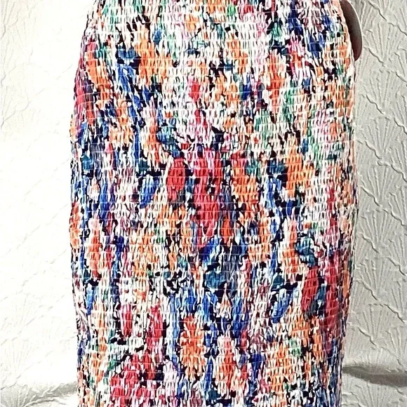 NWT Large Luxxel Multicolor Floral Midi Dress smocked body ruffle - Picture 8 of 16